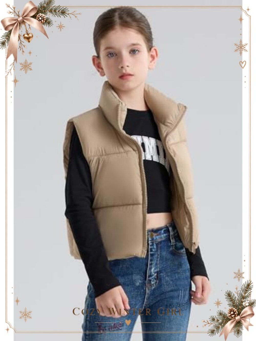 Girls Faux-Down Puffer Vest Sleeveless Winter Jacket Hooded Zip - Picture 2 of 6
